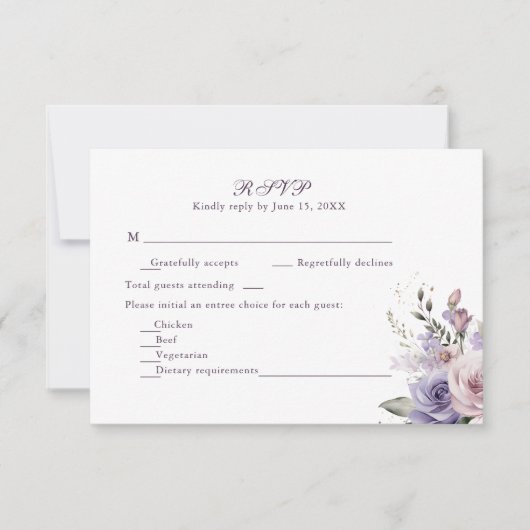 Boho Mauve and Lilac Flowers Wedding RSVP Card (Voorkant)