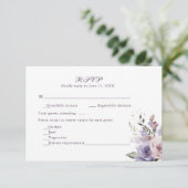 Boho Mauve and Lilac Flowers Wedding RSVP Card (Staand voorkant)