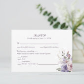 Boho Mauve and Lilac Flowers Wedding RSVP Card Kaartje (Staand voorkant)
