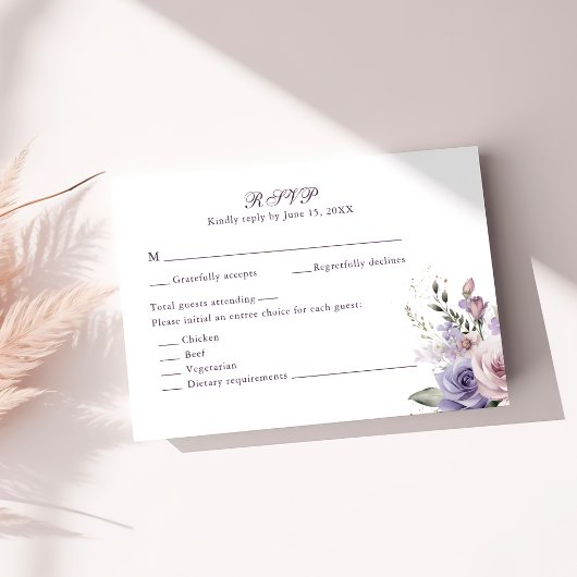 Boho Mauve and Lilac Flowers Wedding RSVP Card Kaartje