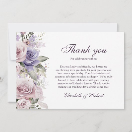 Boho Mauve en Lila bloemenbruiloft Bedankkaart (Achterkant)