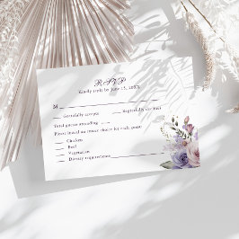Boho Mauve en Lila Flowers Wedding RSVP Kaart
