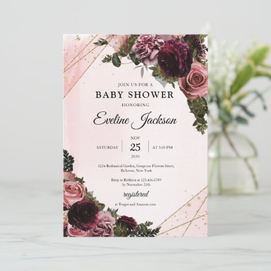 Boho Mauve en maroon bloemen gouden lijst rustig Kaart (Staand voorkant)