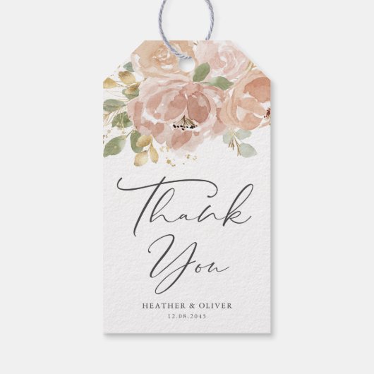 Boho Mauve Peach Bloemen bruiloft Dank u Cadeaulabel (Achterkant)