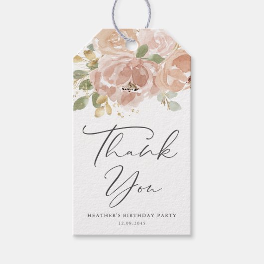 Boho Mauve Peach Bloemen Verjaardagsfeest Bedankt Cadeaulabel (Voorkant)