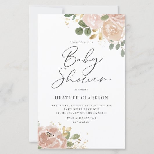 Boho Mauve Peach Floral Baby shower Uitnodiging (Voorkant)