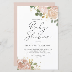 Boho Mauve Peach Floral Baby shower Uitnodiging