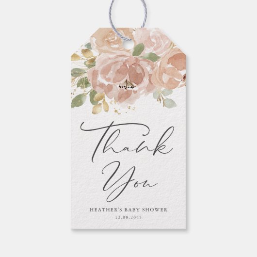 Boho Mauve Peach Flowers Baby shower Bedankt Cadeaulabel (Achterkant)