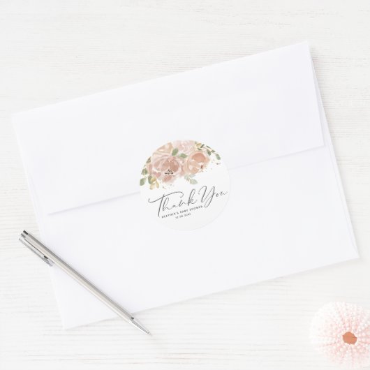 Boho Mauve Peach Flowers Baby shower Bedankt Ronde Sticker (Envelop)