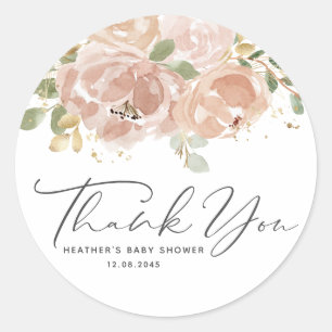 Boho Mauve Peach Flowers Baby shower Bedankt Ronde Sticker