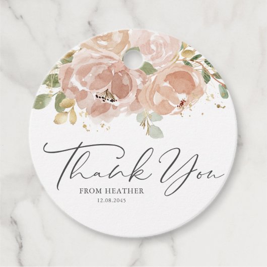 Boho Mauve Peach Flowers Dank je wel Bedankjes Labels (Voorkant)