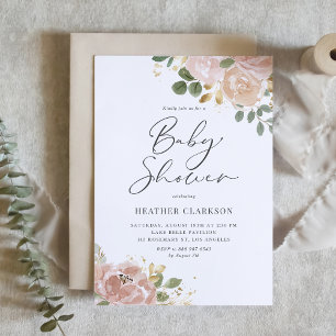 Boho Mauve Peach Flowers QR Code Baby shower Kaart