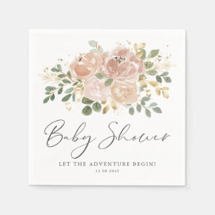 Boho Mauve Perzik Bloemen Baby Shower Servet