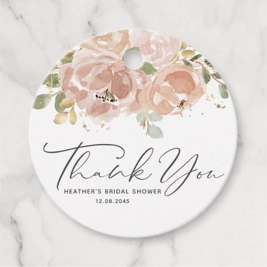 Boho Mauve Perzik Bloemen Bruidsdiner Bedankt Bedankjes Labels (Voorkant)