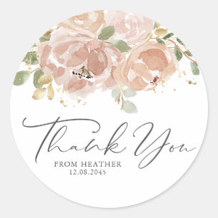 Boho Mauve Perzik Bloemen Verjaardag Bedankt Ronde Sticker