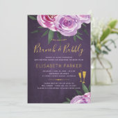 Boho mauve pioenen paarse pruim brunch en bubble kaart (Staand voorkant)