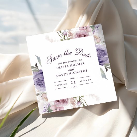 Boho Mave en Lila Floral Save The Date Kaart