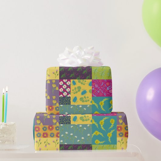 Boho Maximalist Patchwork Quilt  Bloemen Cadeaupapier (Feestgeschenken)