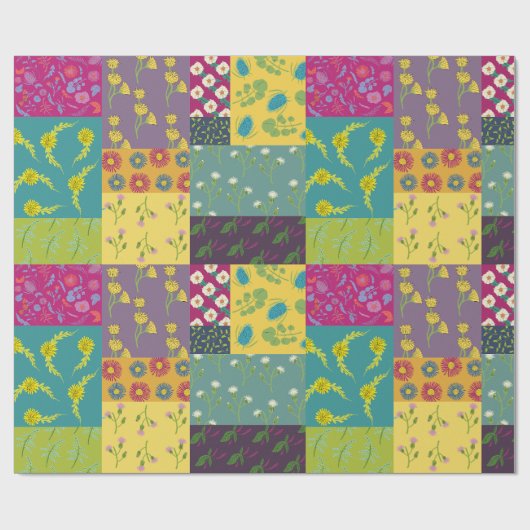 Boho Maximalist Patchwork Quilt  Bloemen Cadeaupapier (Vlak)