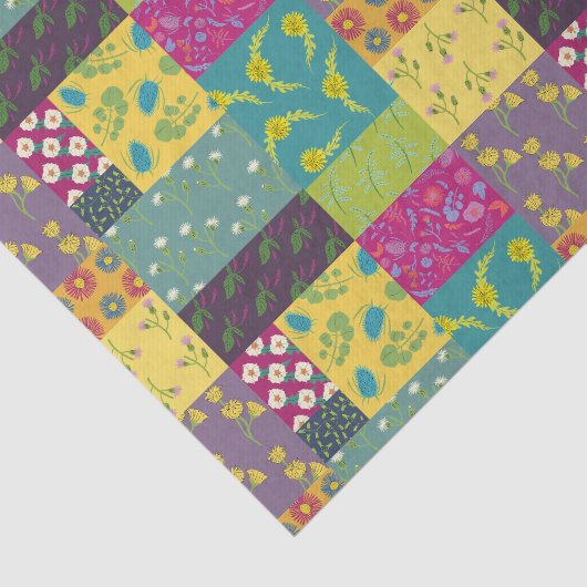 Boho Maximalist Patchwork Quilt  Bloemen Tissuepapier (Detail)