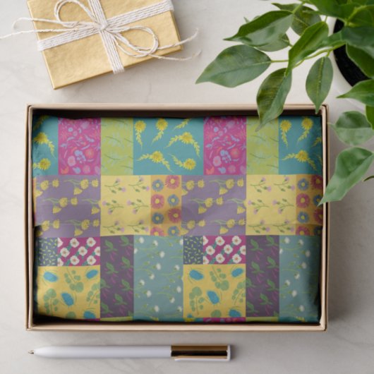 Boho Maximalist Patchwork Quilt  Bloemen Tissuepapier (Geschenk)