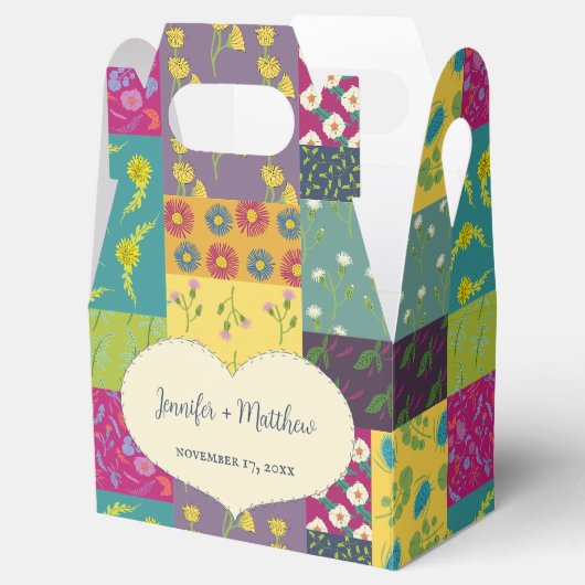 Boho Maximalist Patchwork Quilt Bruiloft Bedankdoosjes (Geopend)