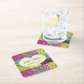 Boho Maximalist Patchwork Quilt Bruiloft Kartonnen Onderzetters (Insitu)