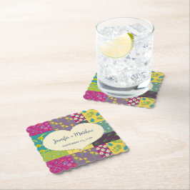 Boho Maximalist Patchwork Quilt Bruiloft Kartonnen Onderzetters