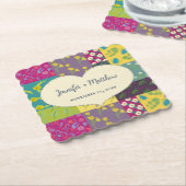 Boho Maximalist Patchwork Quilt Bruiloft Kartonnen Onderzetters (Gebogen)