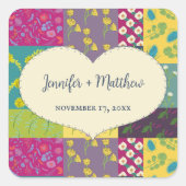 Boho Maximalist Patchwork Quilt Bruiloft Vierkante Sticker (Voorkant)