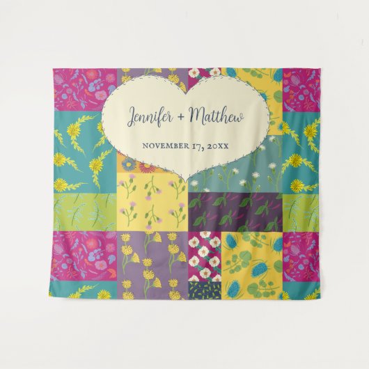 Boho Maximalist Patchwork Quilt Bruiloft Wandkleed (Voorkant (horizontaal))