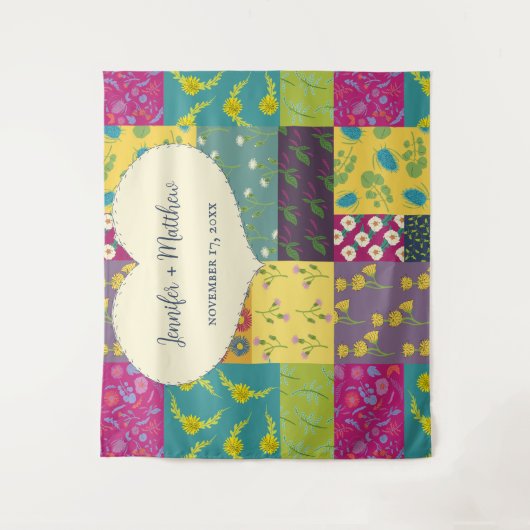 Boho Maximalist Patchwork Quilt Bruiloft Wandkleed (Voorkant)