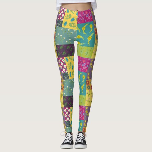 Boho Maximalist Patchwork Quilt Patterned Leggings (Voorkant)