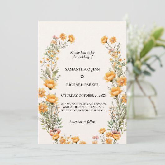 Boho Meadow Wildflower Eucalyptus Groen Bruiloft Kaart (Staand voorkant)