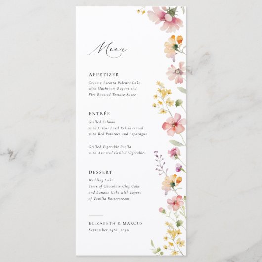 Boho Meadow Wildflower Wedding Menu (Voorkant)