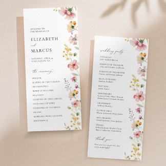 Boho Meadow Wildflower Wedding Program Programmakaart