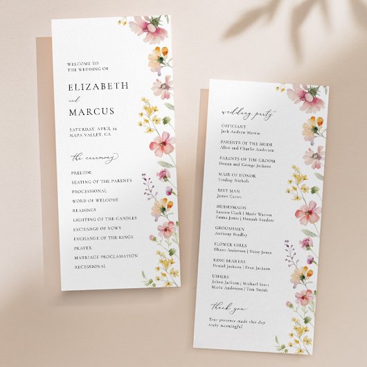Boho Meadow Wildflower Wedding Program Programmakaart