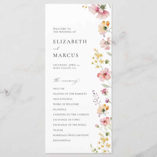 Boho Meadow Wildflower Wedding Program Programmakaart (Voorkant)