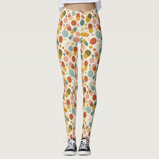 Boho Medical Pill & Capsule Pattern Leggings (Voorkant)