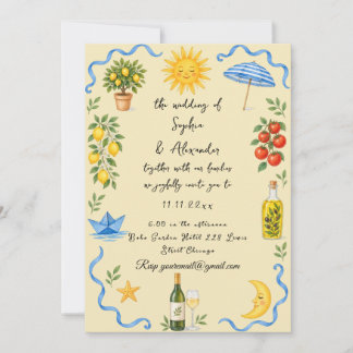 Boho Mediterraan geïllustreerd trouwuitnodiging Kaart