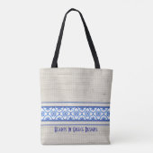 Boho Mediterraan Tegel Blauw Wit Gepersonaliseerd Tote Bag (Achterkant)
