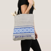 Boho Mediterraan Tegel Blauw Wit Gepersonaliseerd Tote Bag (Dichtbij)