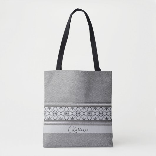 Boho Mediterraan Zwart Wit Tegel Gepersonaliseerd Tote Bag (Voorkant)