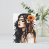 Boho Meisje AI Kunst Boheemse Mode Briefkaart (Staand voorkant)