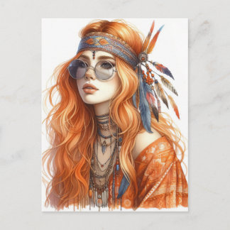 Boho Meisje AI Kunst Boheemse Mode Briefkaart