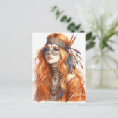 Boho Meisje AI Kunst Boheemse Mode Briefkaart (Staand voorkant)