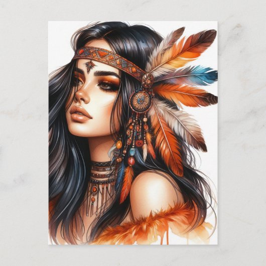 Boho Meisje AI Kunst Boheemse Mode Briefkaart (Voorkant)