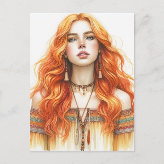 Boho Meisje AI Kunst Boheemse Mode Briefkaart (Voorkant)