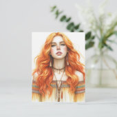 Boho Meisje AI Kunst Boheemse Mode Briefkaart (Staand voorkant)