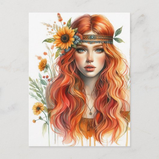 Boho Meisje AI Kunst Boheemse Mode Briefkaart (Voorkant)